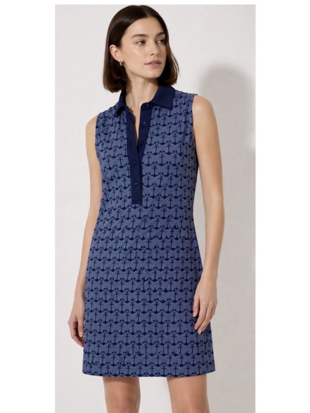 Vineyard Vines Navy Anchor Print Sleeveless Polo Midi Dress Size S